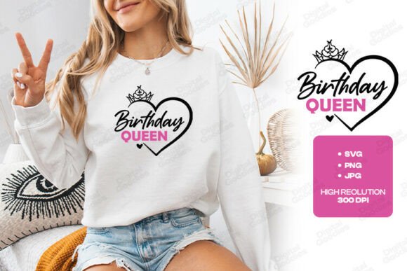 Birthday Queen Crowned Heart Design Graphics
