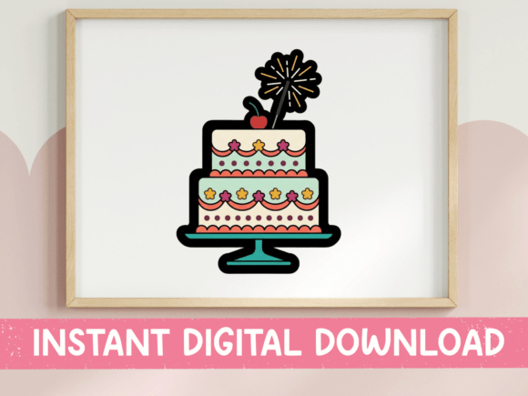 Bold Birthday Cake Sticker Design: Graphics & T-Shirt Designs
