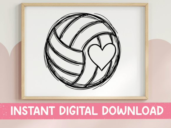 Volleyball Heart SVG PNG Sketch Design Graphics